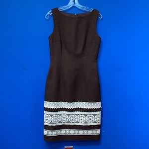 DAVID MEISTER Brown Sleeveless Dress w/ Cream Lace